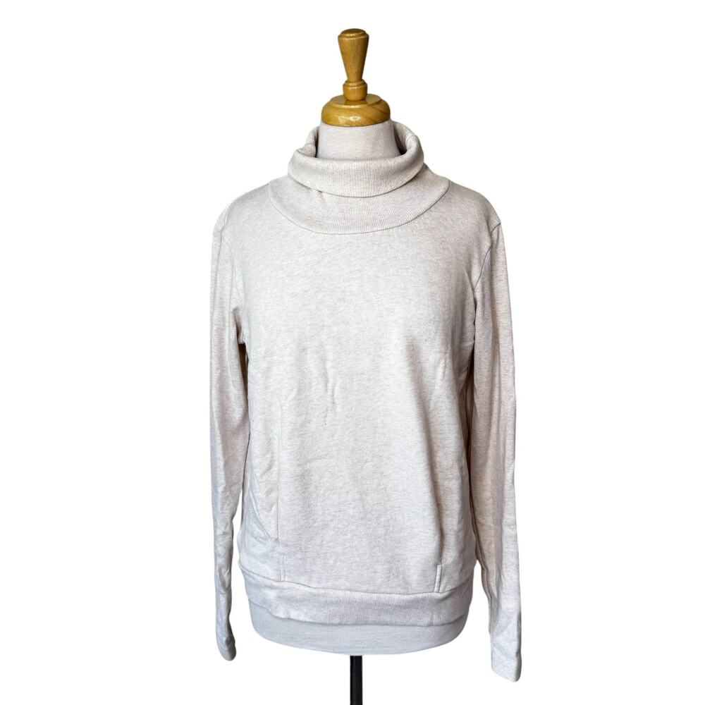 ALO Yoga Clarity Long Sleeve Turtleneck Sweatshirt Heather Oatmeal Size Medium